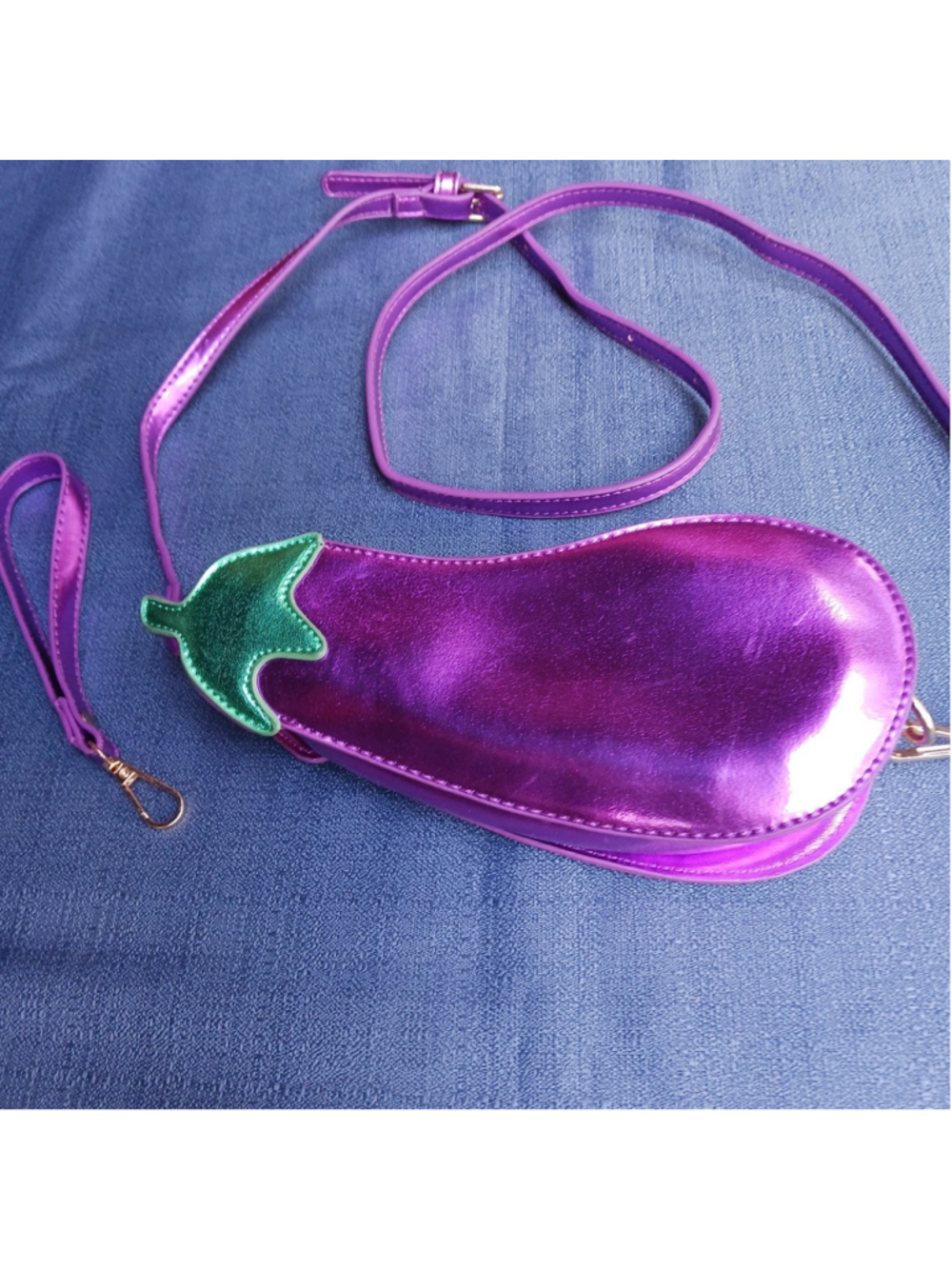 Shiny Eggplant Novelty Purse 3:00 AM Forever Emoji Crossbody/wristlet Aubergine